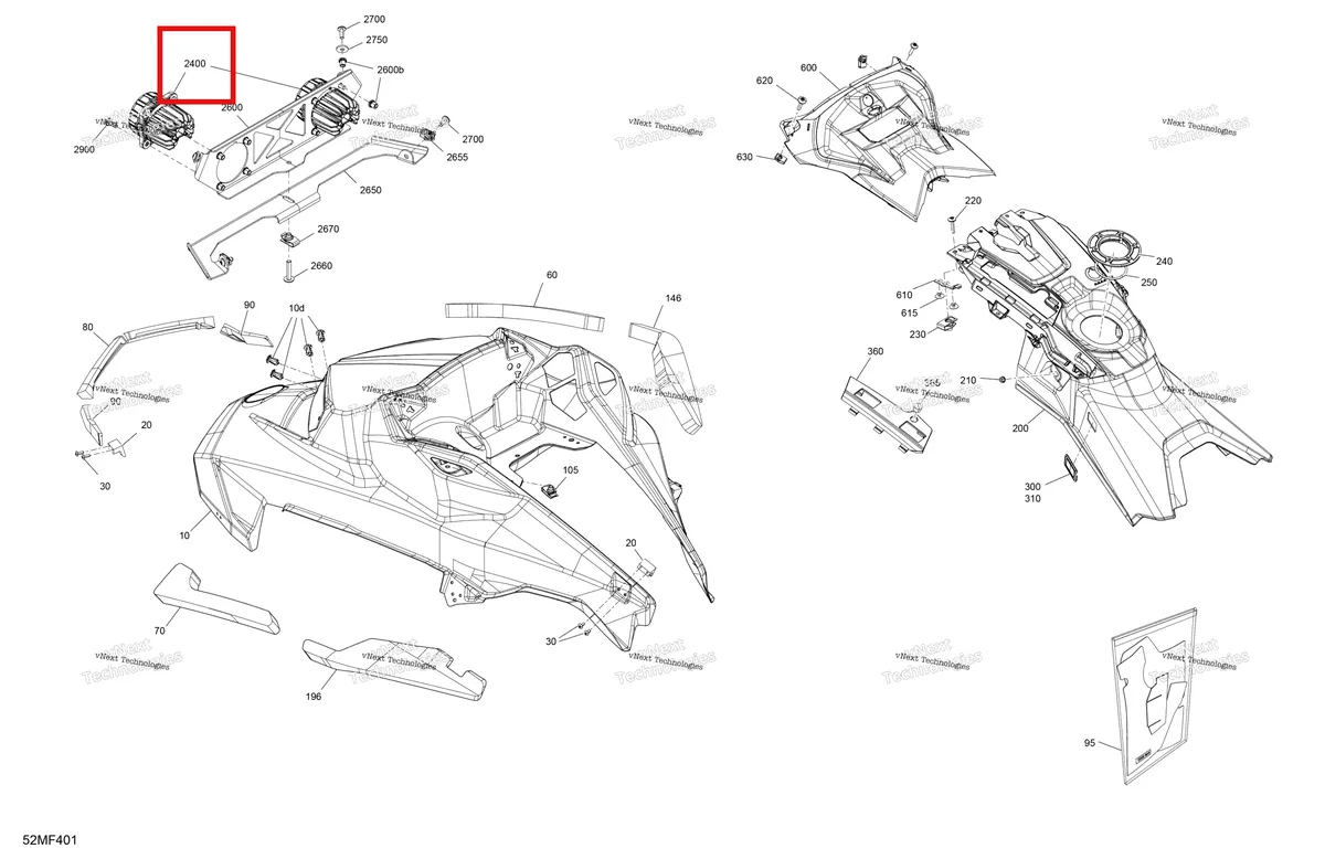 Деталь 517307720 на схеме узла 2026 Ski-Doo MXZ - RACING - 600 RS - BMTA - Neo Yellow - 15X137X1.75R Track Body - Hood