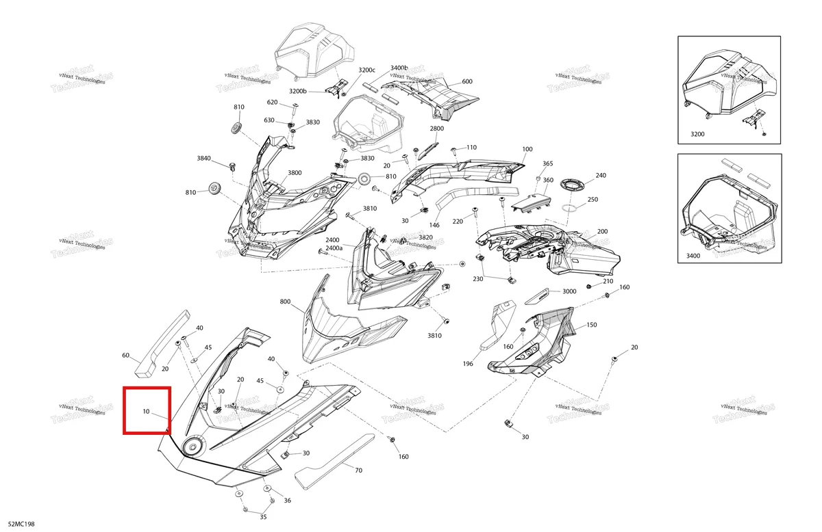 Деталь 517308295 на схеме узла 2023 Ski-Doo BACKCOUNTRY 146 850 E-TEC - XRS Body - Hood - Vip Medium Gauge