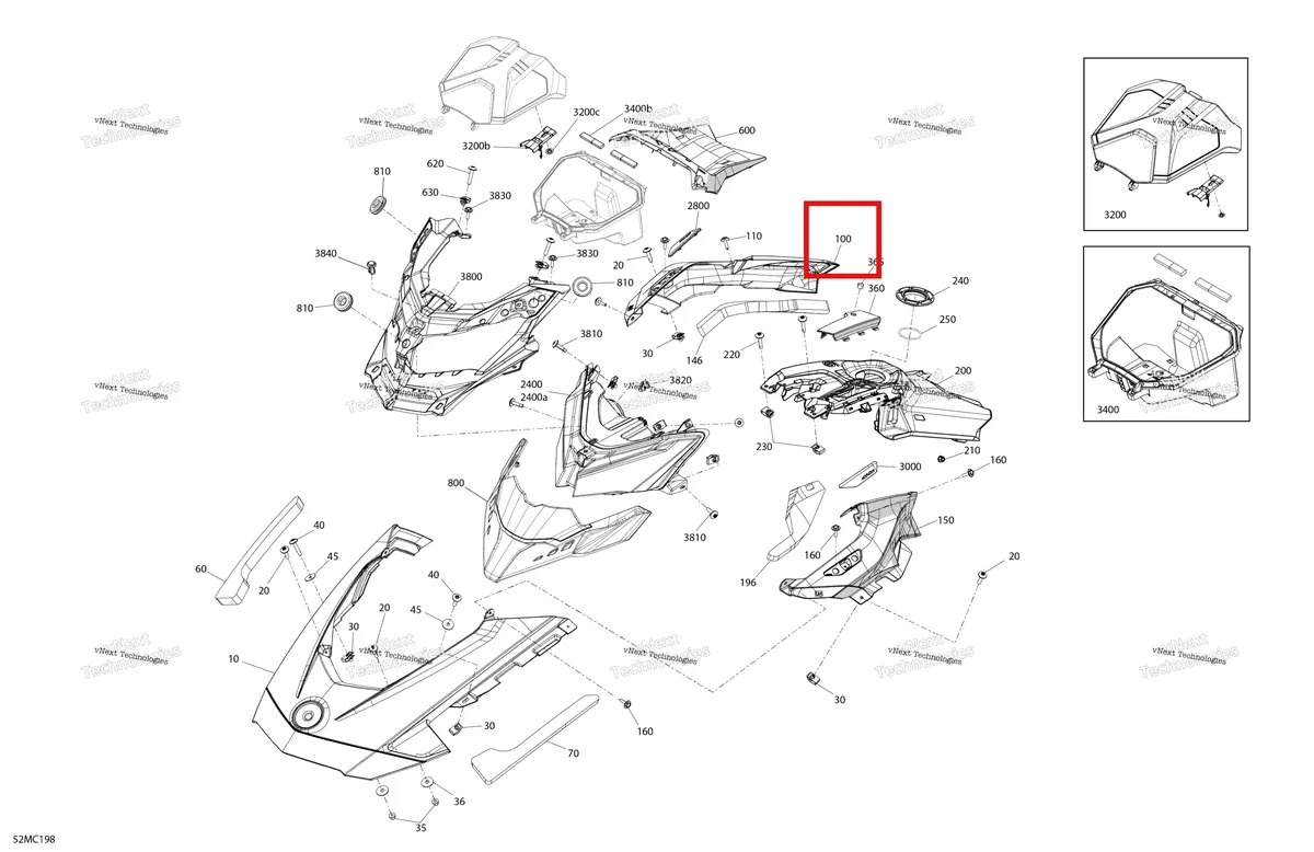 Деталь 517308296 на схеме узла 2023 Ski-Doo BACKCOUNTRY 146 850 E-TEC - XRS Body - Hood - Vip Medium Gauge