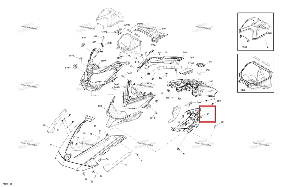 Деталь 517308297 на схеме узла 2023 Ski-Doo BACKCOUNTRY 154 850 E-TEC - XRS Body - Hood - Vip Hi-End Gauge
