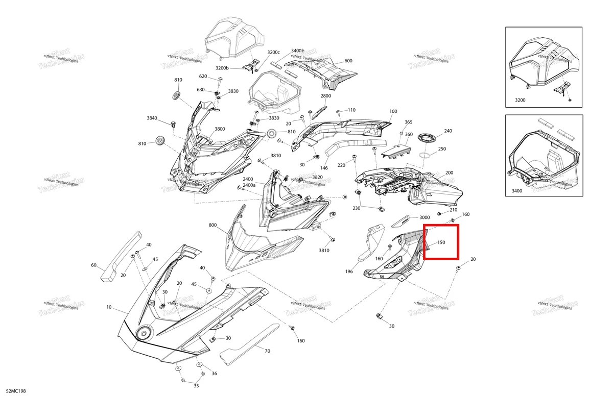Деталь 517308298 на схеме узла 2023 Ski-Doo BACKCOUNTRY 146 850 E-TEC - XRS Body - Hood - Vip Medium Gauge