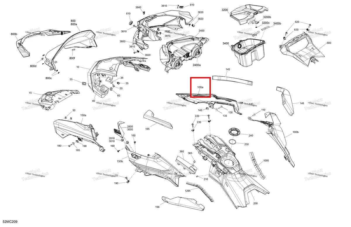 Деталь 517308329 на схеме узла 2023 Ski-Doo RENEGADE 900 ACE TURBO R - X Body - Hood - Vip Medium Gauge
