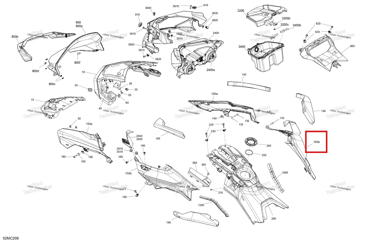 Деталь 517308330 на схеме узла 2023 Ski-Doo RENEGADE 900 ACE TURBO R - X Body - Hood - Vip Medium Gauge