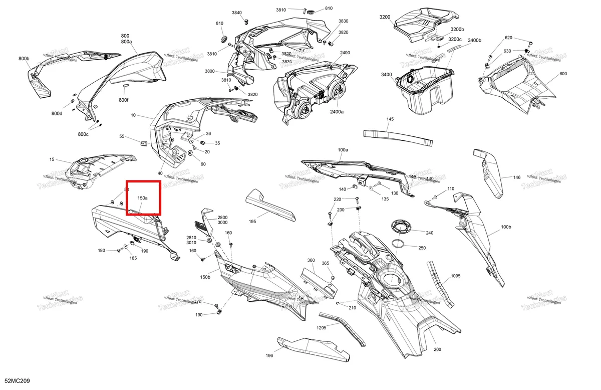 Деталь 517308332 на схеме узла 2023 Ski-Doo RENEGADE 900 ACE TURBO R - X Body - Hood - Vip Medium Gauge