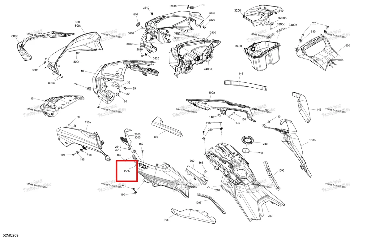 Деталь 517308334 на схеме узла 2023 Ski-Doo RENEGADE 900 ACE TURBO R - X Body - Hood - Vip Medium Gauge