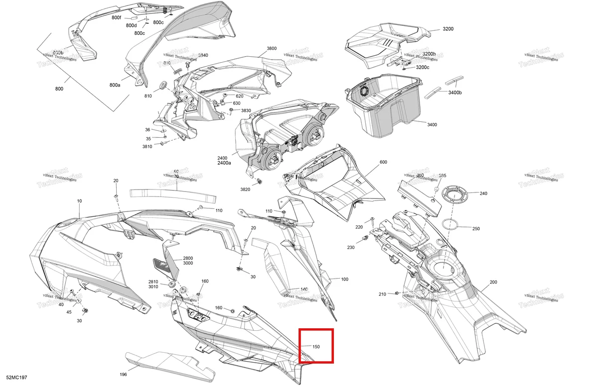 Деталь 517308380 на схеме узла 2023 Ski-Doo BACKCOUNTRY 850 E-TEC - X Body - Hood - Vip Medium Gauge