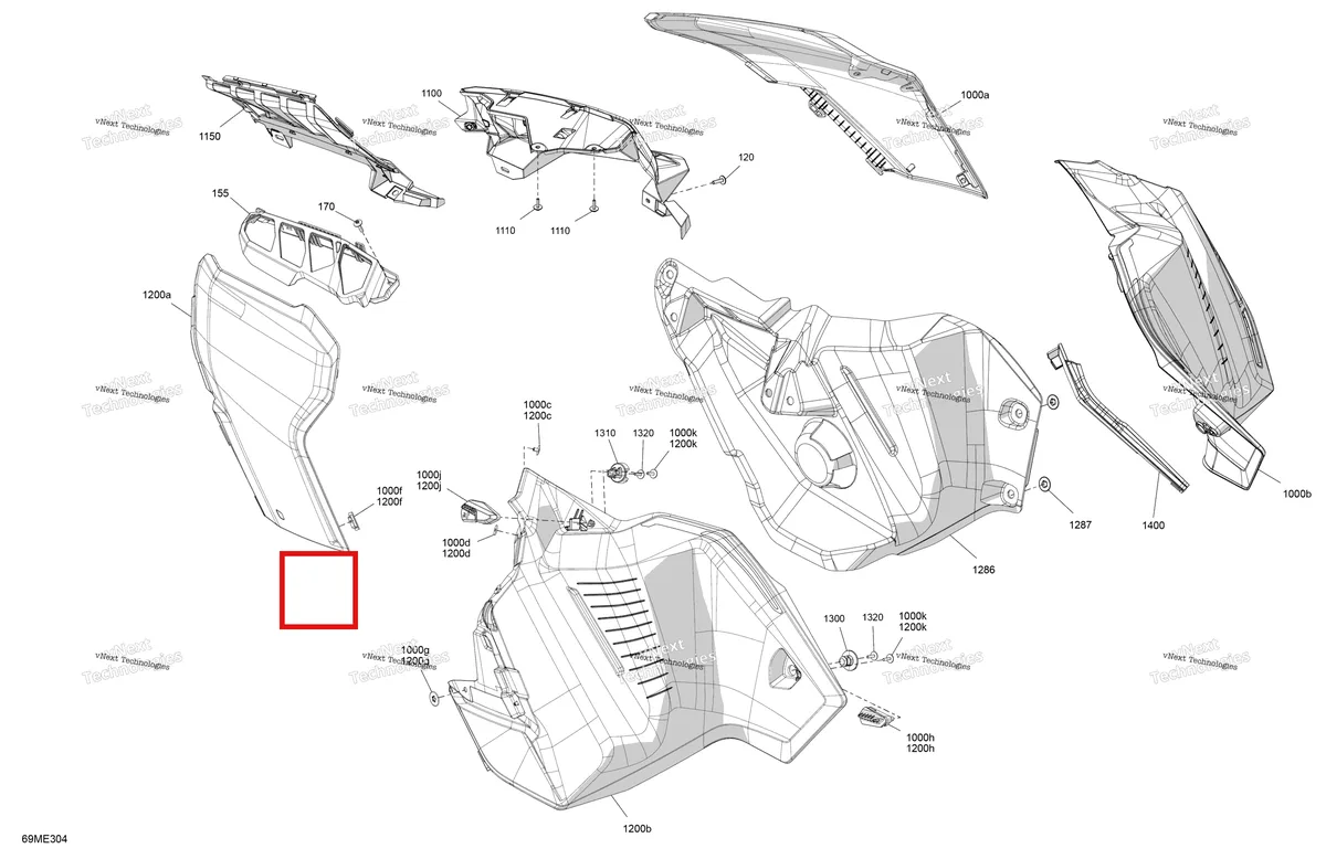 Деталь 517309070 на схеме узла 2025 Ski-Doo RENEGADE - 900 ACE TURBO R - X-RS - DASB - Neo Yellow - 137X15X1.25RS Track Body - Side Panels