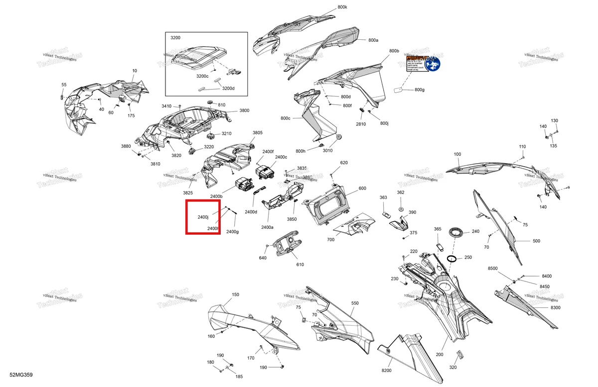 Деталь 517309134 (Specialized гайка Can-Am Maverick Turbo RR XRS (2026) (517309134)) на схеме узла 2027 Ski-Doo EXPEDITION - SPORT - 600 EFI - KAVA - Neo Yellow - 16X154X1.5CH Track Body - Hood