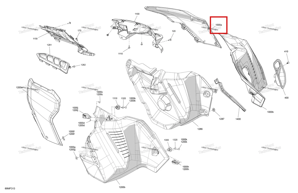 Деталь 517309205 на схеме узла 2026 Ski-Doo RENEGADE - Adrenaline - 900 ACE TURBO - DUTB - Monument Gray - 15X137X1.25RS Track Body - Side Panels