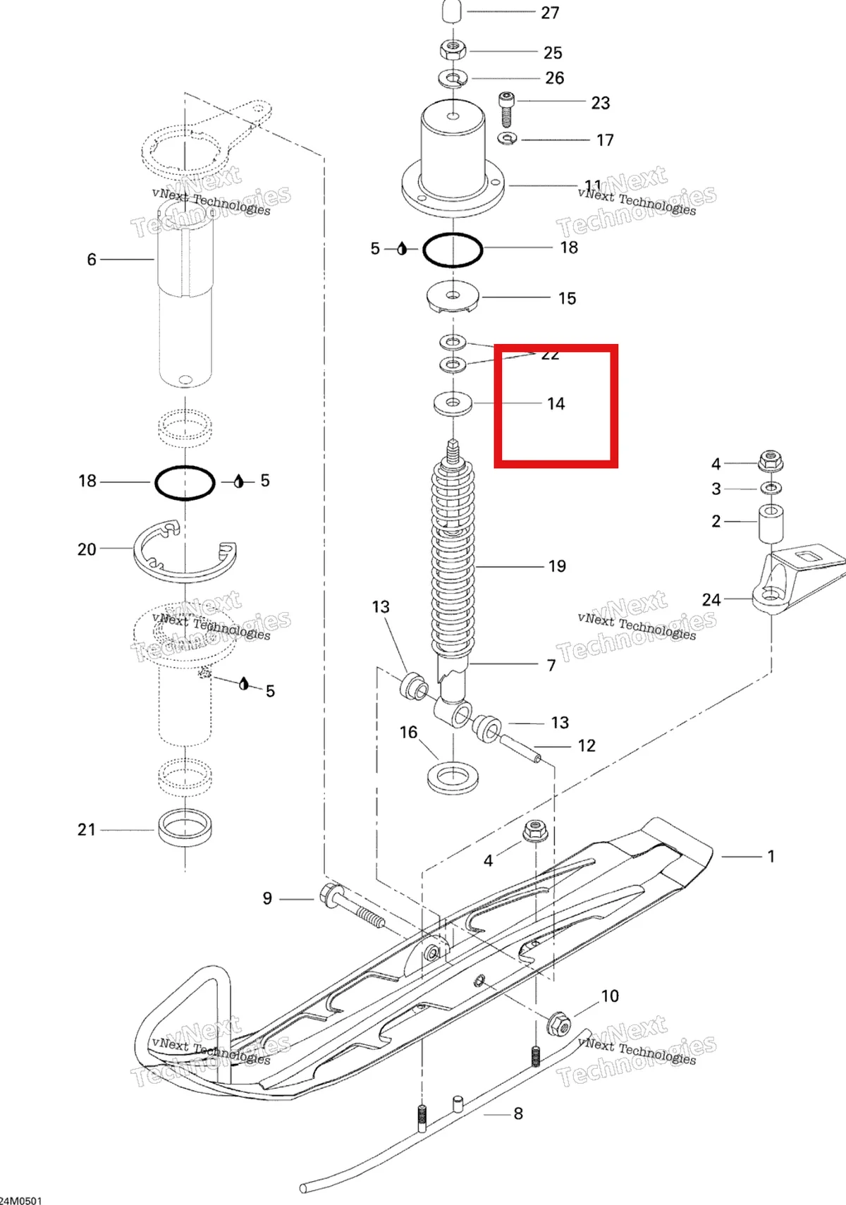 Деталь 518203400 на схеме узла 2005 Ski-Doo Tundra R Front Suspension And Ski