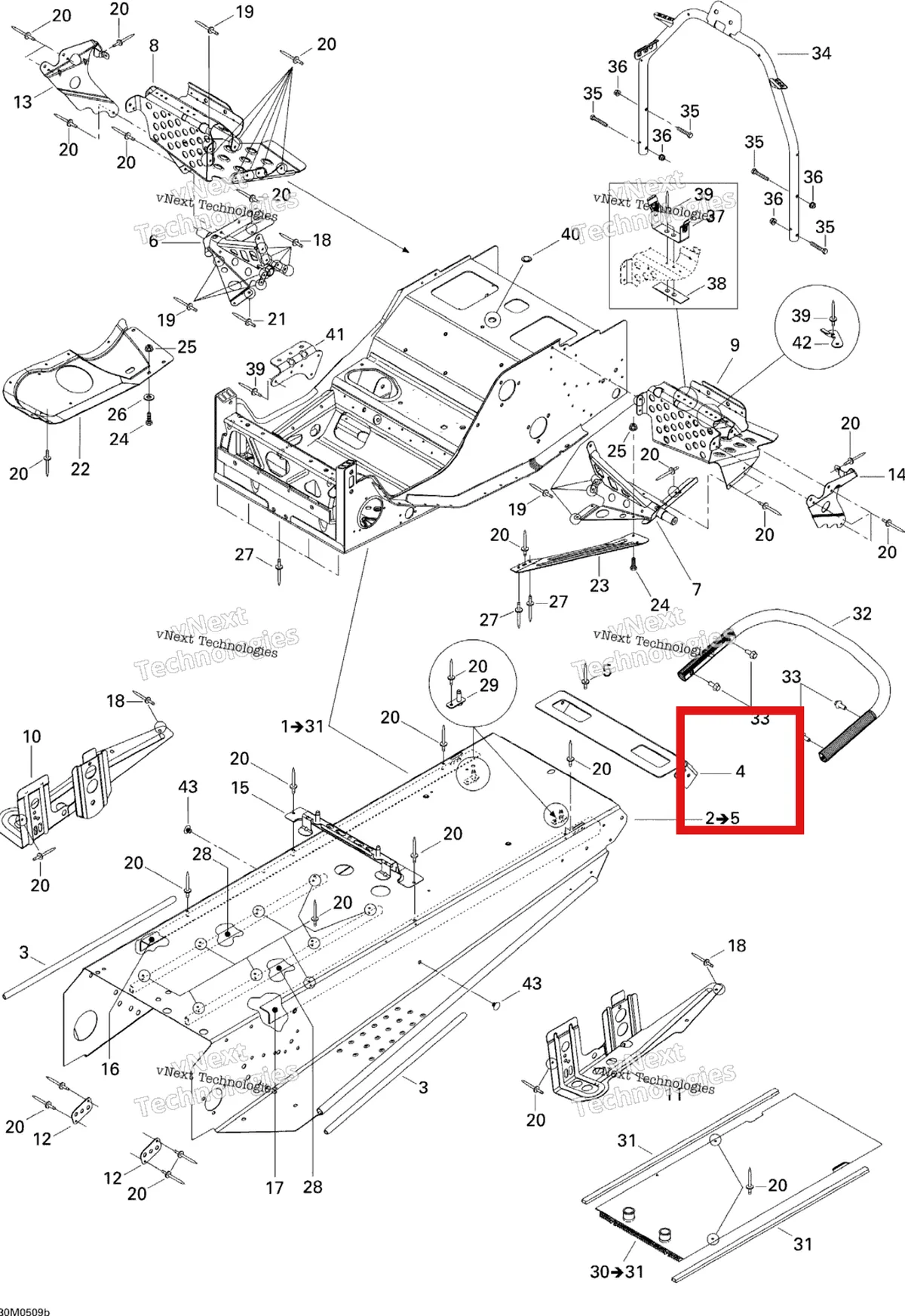 Деталь 518321303 на схеме узла 2005 Ski-Doo Legend V-1000 Frame, 1 Passenger Seat