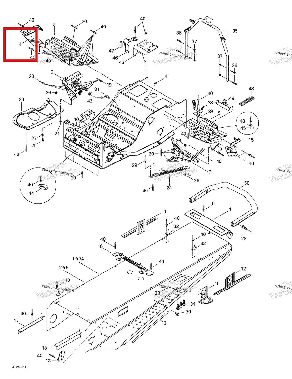 Деталь 518321305 на схеме узла 2003 Ski-Doo Grand Touring 380 F/550 F Frame And Accessories