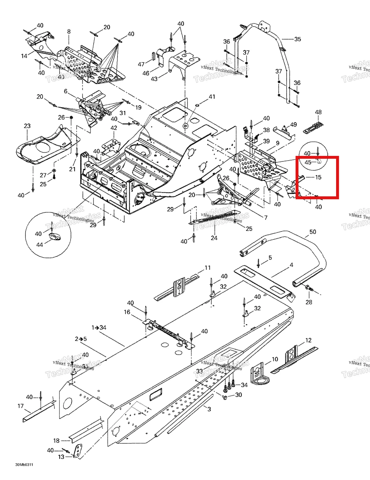 Деталь 518321307 на схеме узла 2003 Ski-Doo Grand Touring 380 F/550 F Frame And Accessories