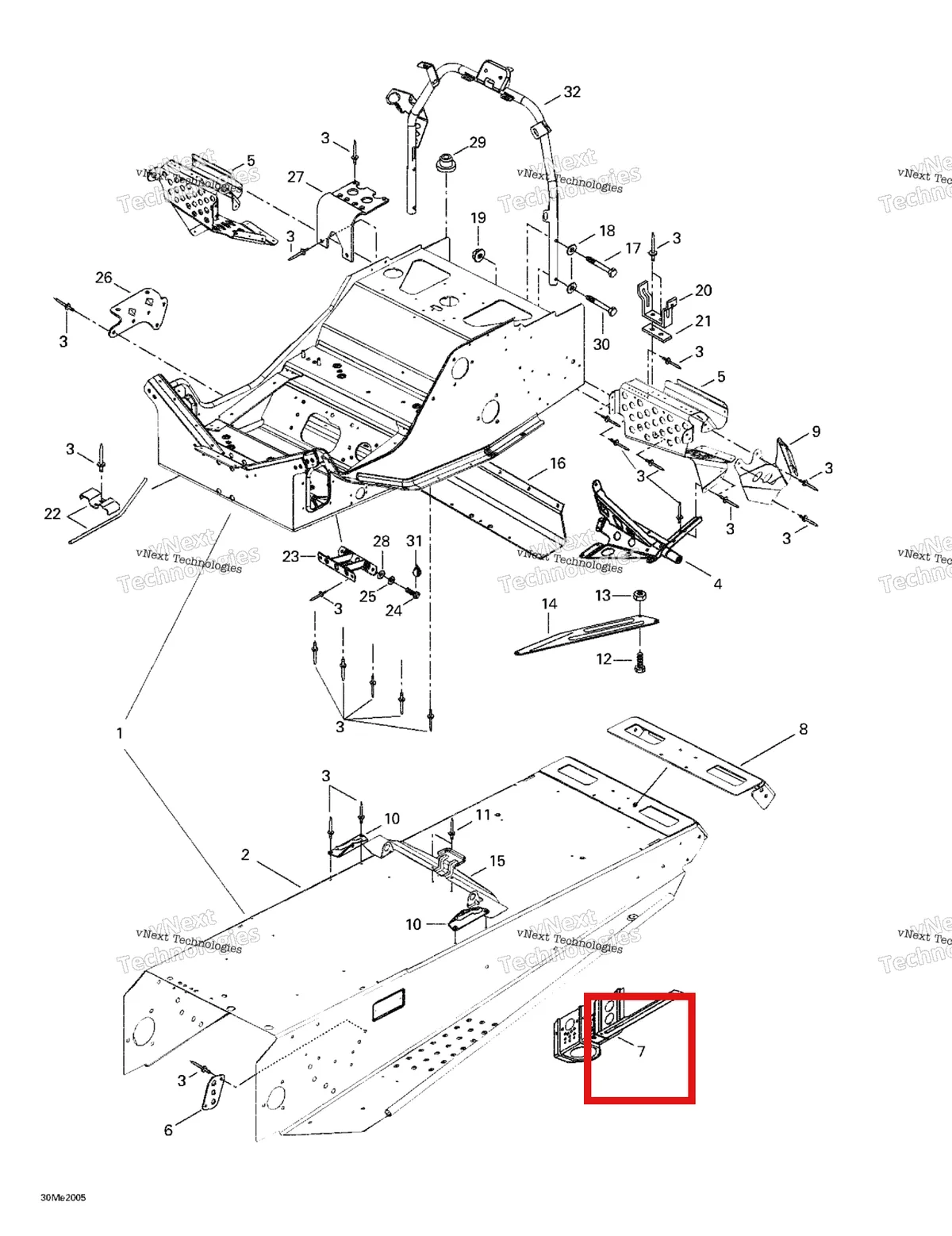 Деталь 518321447 (Деталь Rear Bracket R.h.) на схеме узла 2000 Ski-Doo Formula 500 LC Frame And Accessories