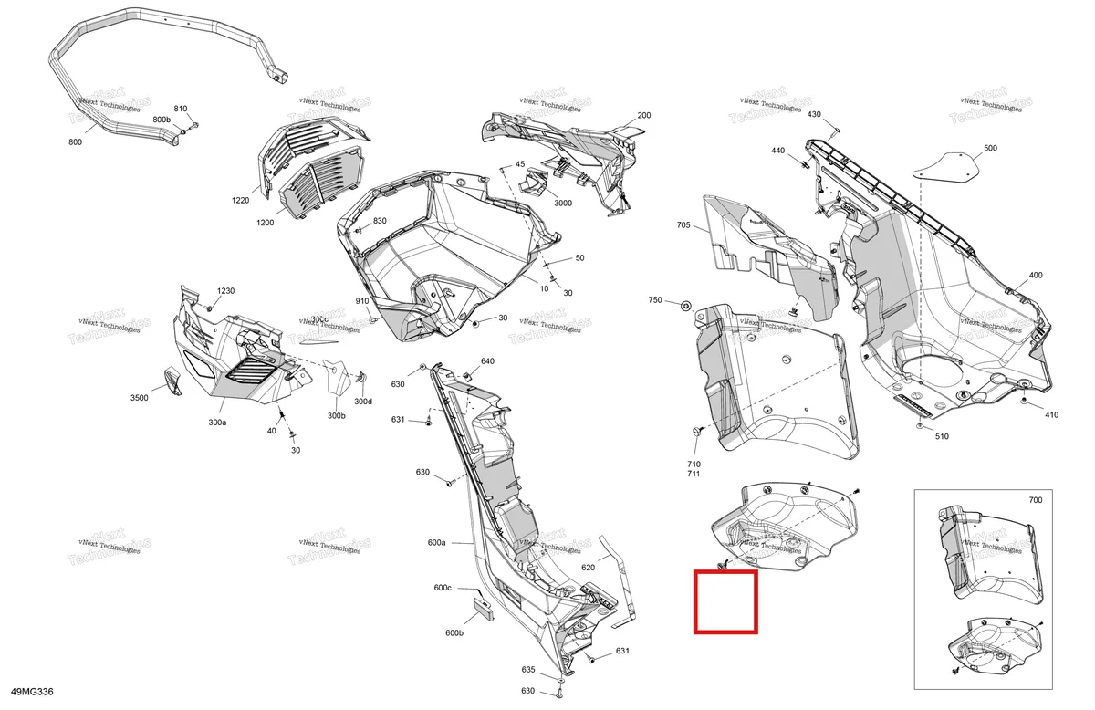 Деталь 518321954 (Заглушка) на схеме узла 2027 Ski-Doo BACKCOUNTRY - SPORT - 600 EFI - UBVA - Neo Yellow - 16X146X2.0P Track Body - Bottom Pan
