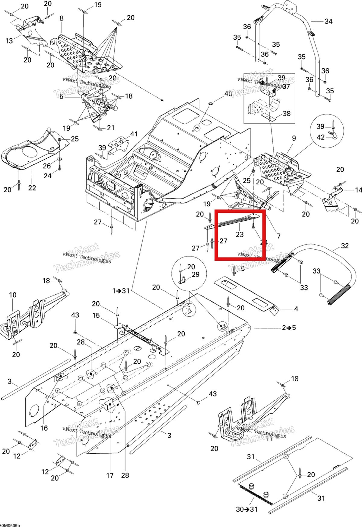 Деталь 518322119 (Деталь Lh Reinforcement Plate) на схеме узла 2005 Ski-Doo Legend V-1000 Frame, 1 Passenger Seat