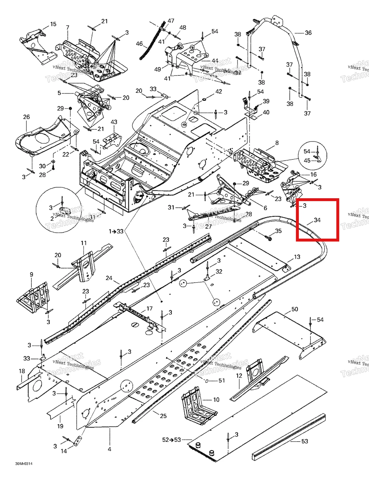 Деталь 518322430 на схеме узла 2003 Ski-Doo Summit 600 HO/700/800 HO Frame And Accessories