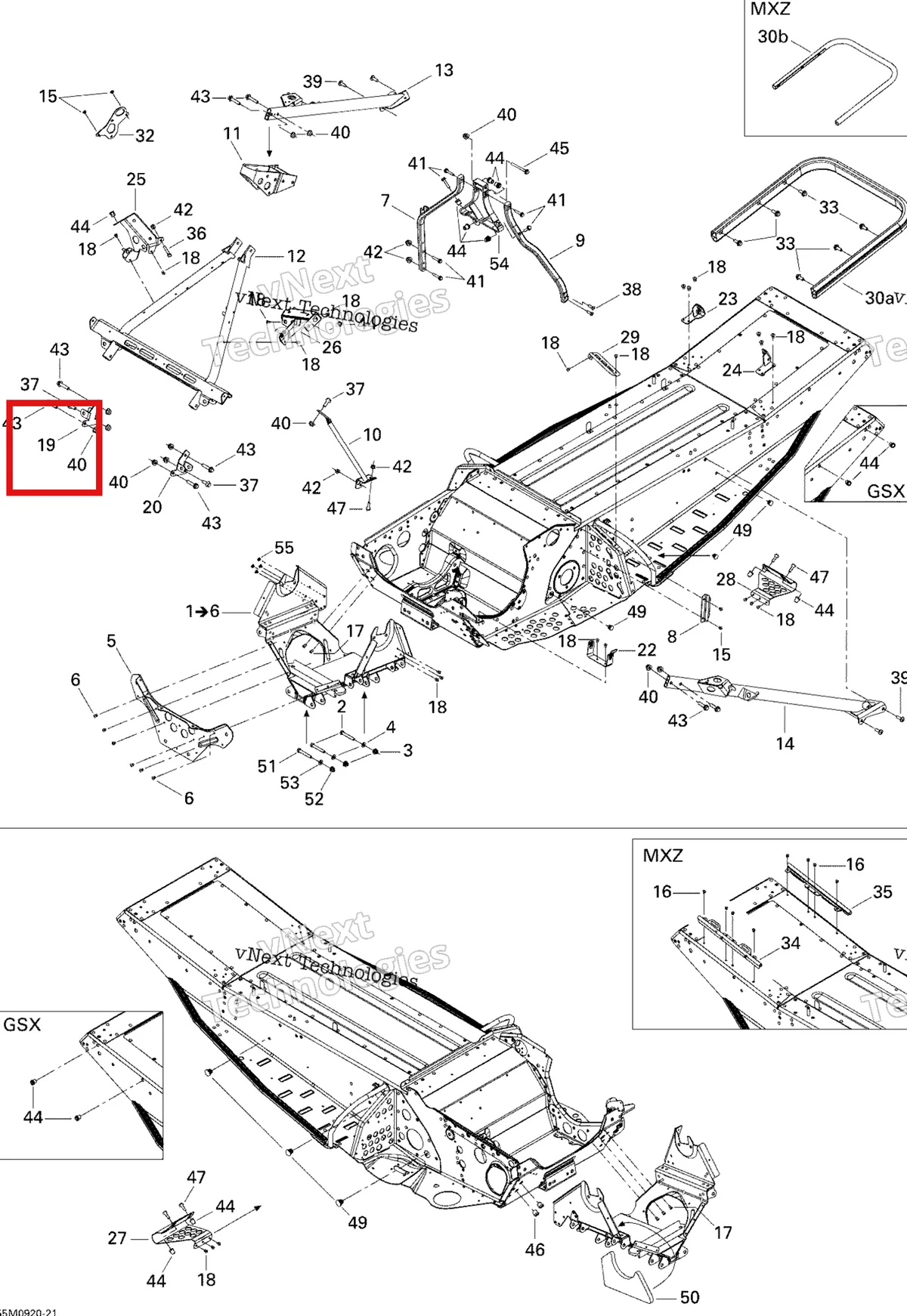 Деталь 518322461 на схеме узла 2009 Ski-Doo GSX Fan Frame And Components