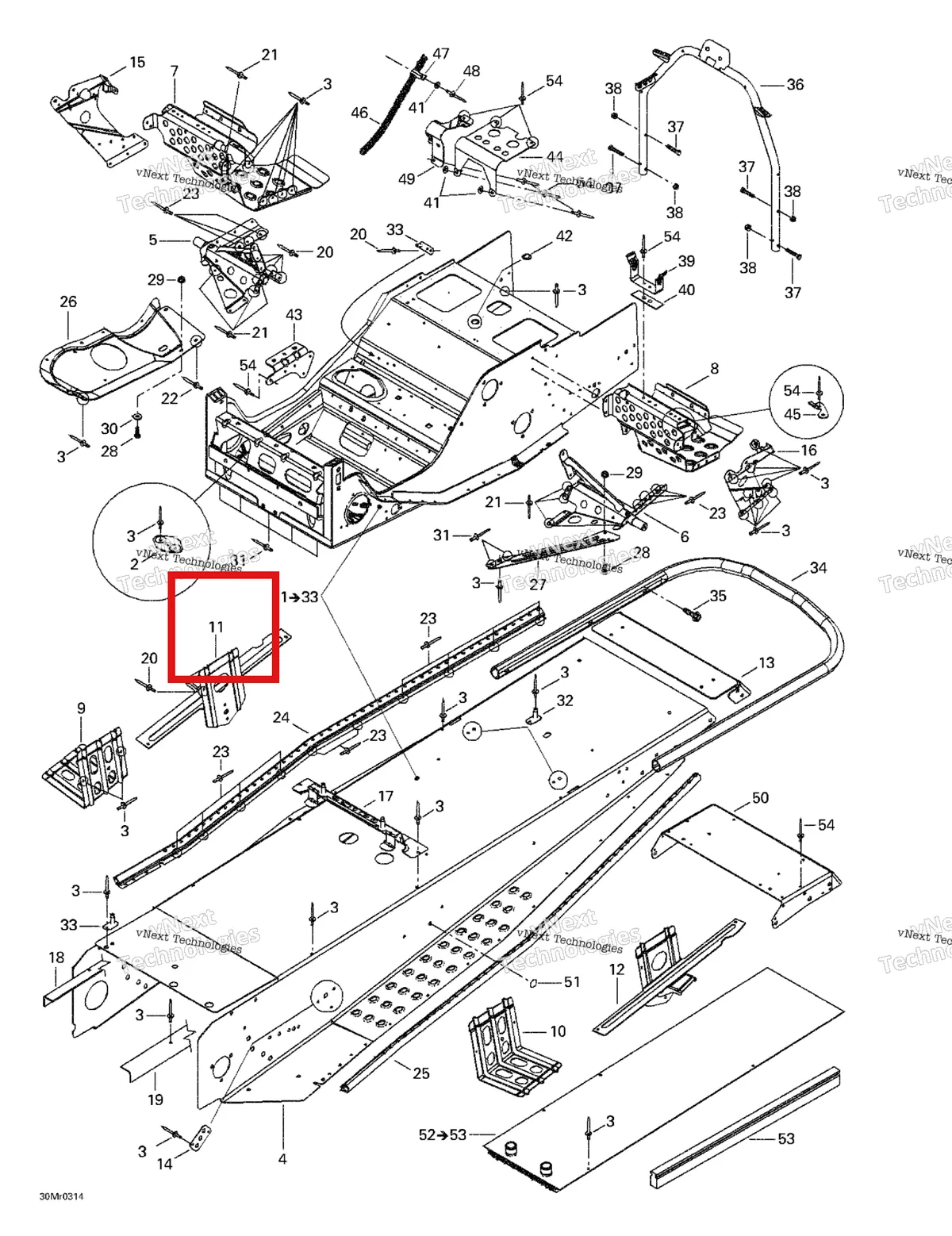 Деталь 518322610 на схеме узла 2003 Ski-Doo Summit 600 HO/700/800 HO Frame And Accessories