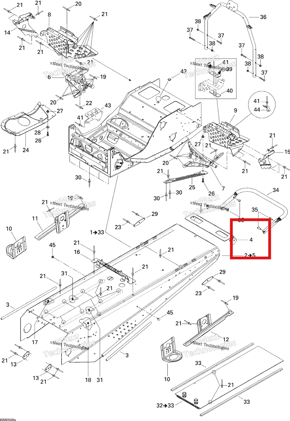 Деталь 518322734 на схеме узла 2005 Ski-Doo Legend V-1000 Frame, 2 Passenger Seat