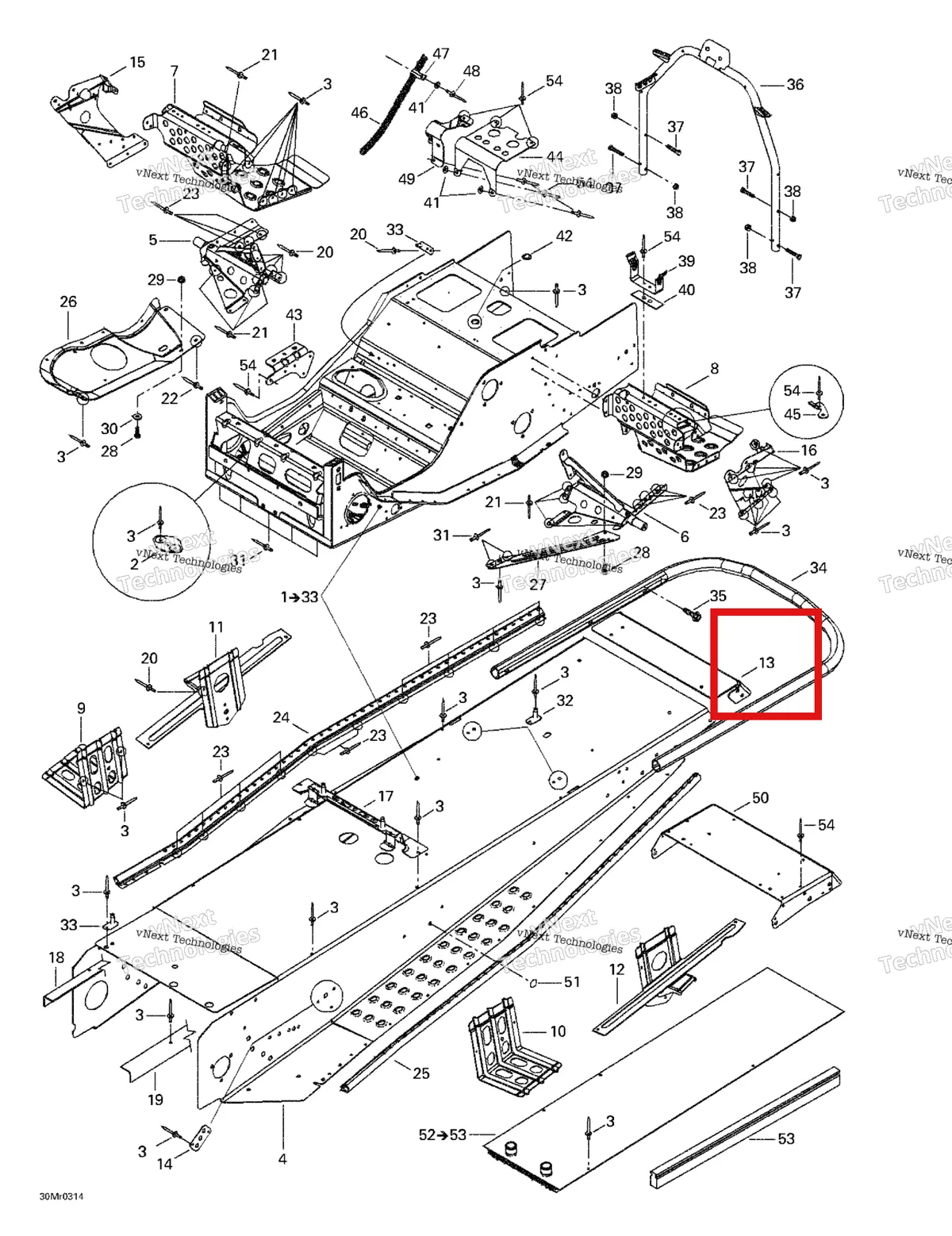 Деталь 518322751 на схеме узла 2003 Ski-Doo Summit 600 HO/700/800 HO Frame And Accessories
