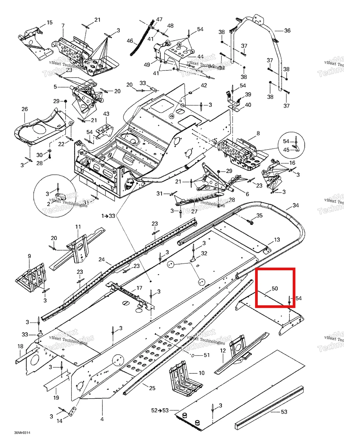 Деталь 518322814 на схеме узла 2003 Ski-Doo Summit 600 HO/700/800 HO Frame And Accessories