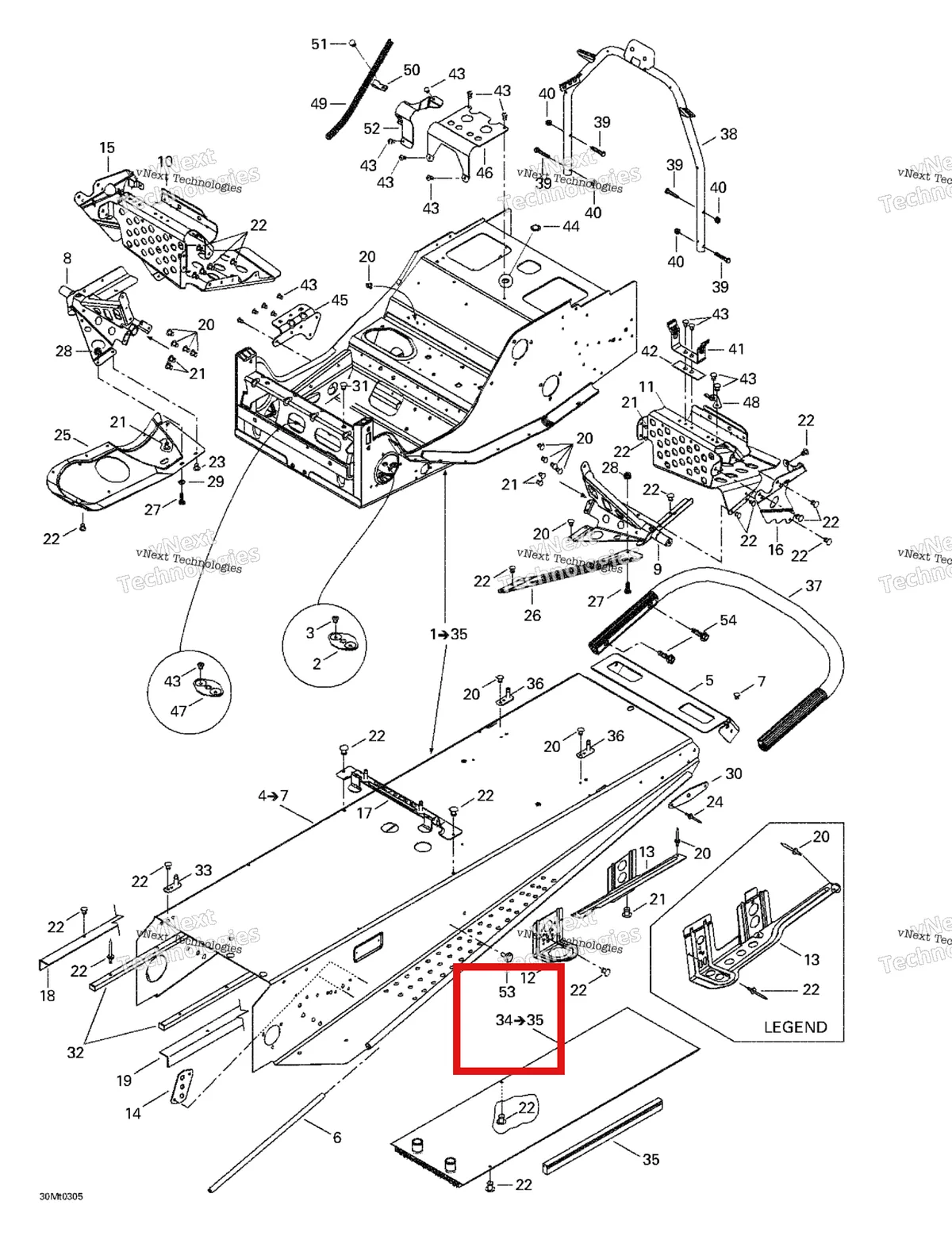 Деталь 518322905 на схеме узла 2003 Ski-Doo Grand Touring SE 800 SDI Frame