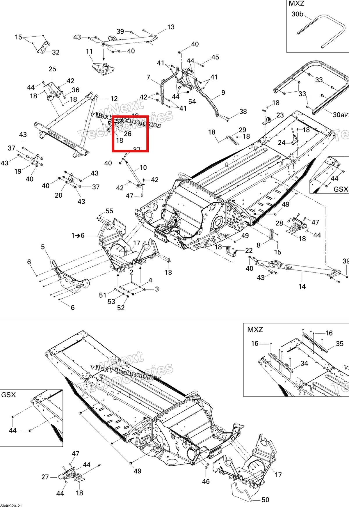 Деталь 518322962 на схеме узла 2009 Ski-Doo GSX Fan Frame And Components