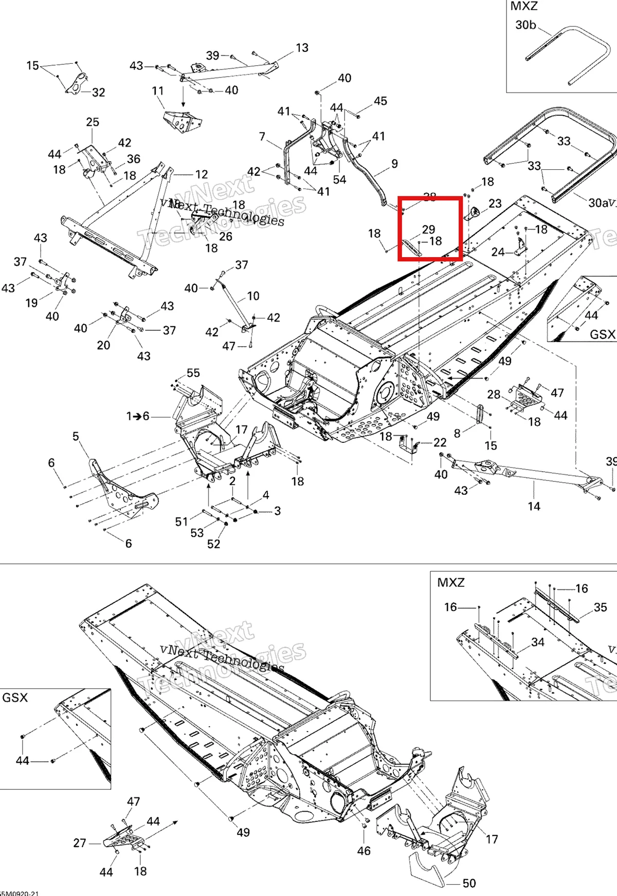 Деталь 518323105 (Шайба) на схеме узла 2009 Ski-Doo GSX Fan Frame And Components