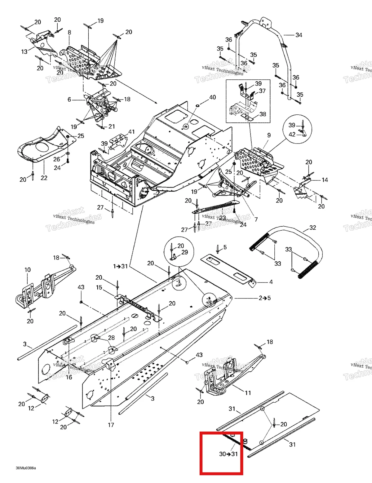 Деталь 518323130 на схеме узла 2003 Ski-Doo Grand Touring V-1000 Frame And Accessories