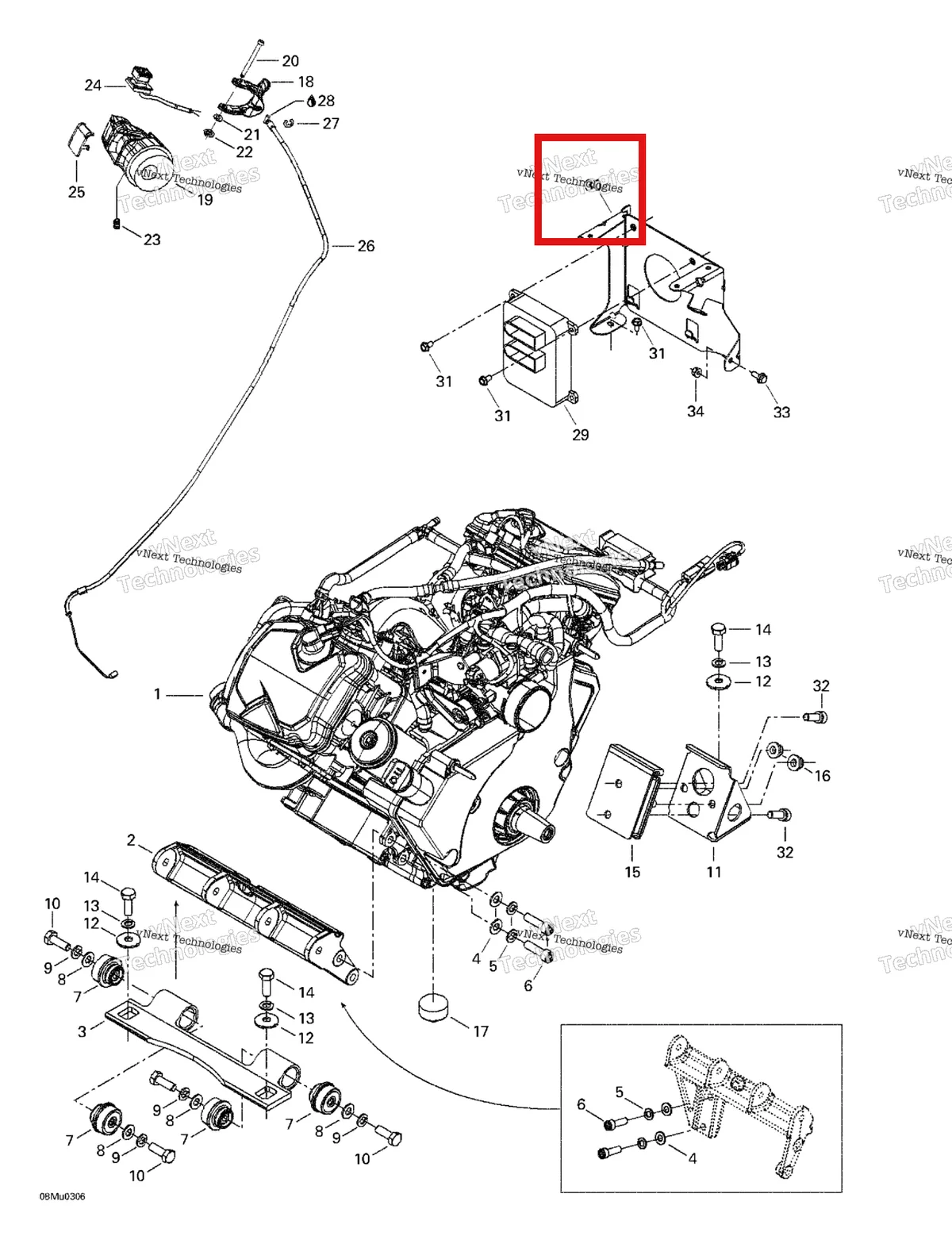 Деталь 518323189 (Опорная Плита) на схеме узла 2003 Ski-Doo Grand Touring V-1000 Engine And Engine Support