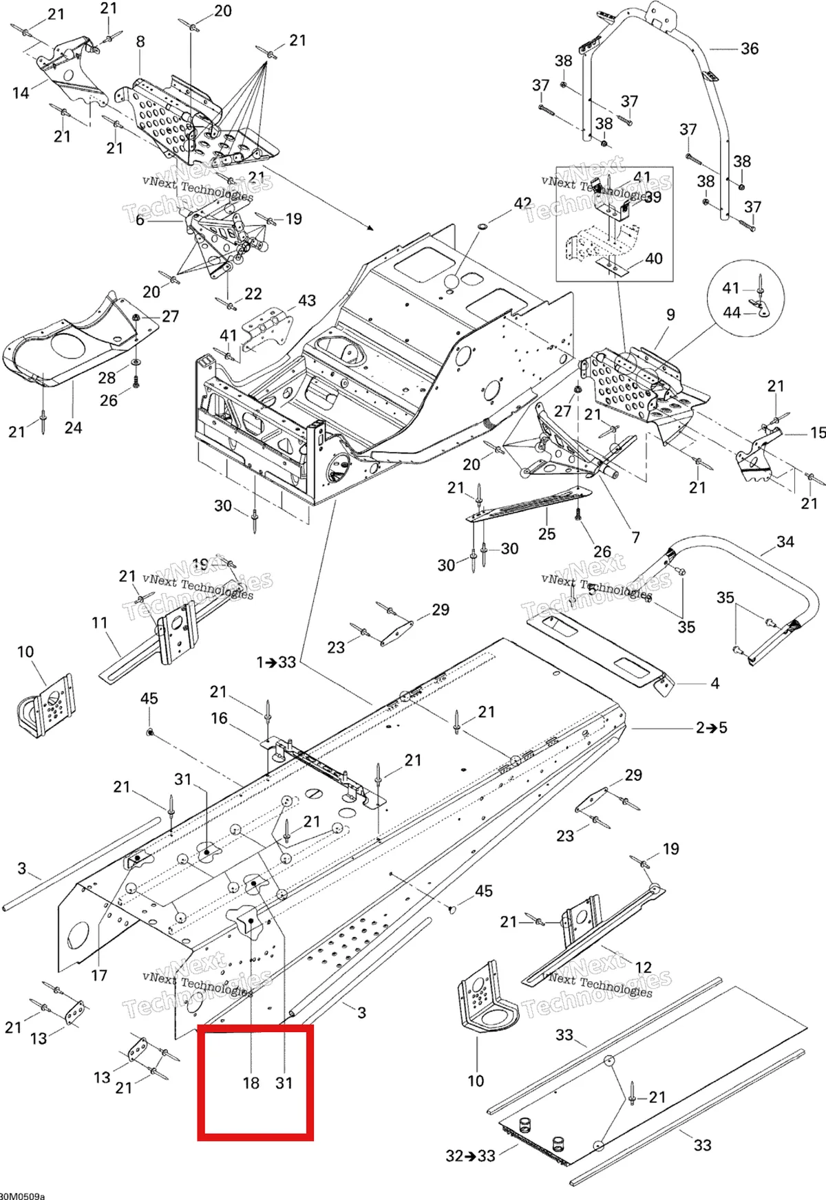 Деталь 518323191 на схеме узла 2005 Ski-Doo Legend V-1000 Frame, 2 Passenger Seat