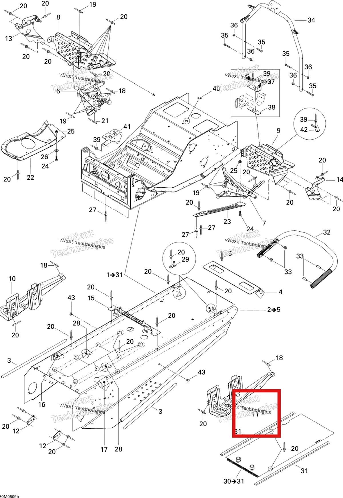 Деталь 518323318 на схеме узла 2005 Ski-Doo Legend V-1000 Frame, 1 Passenger Seat