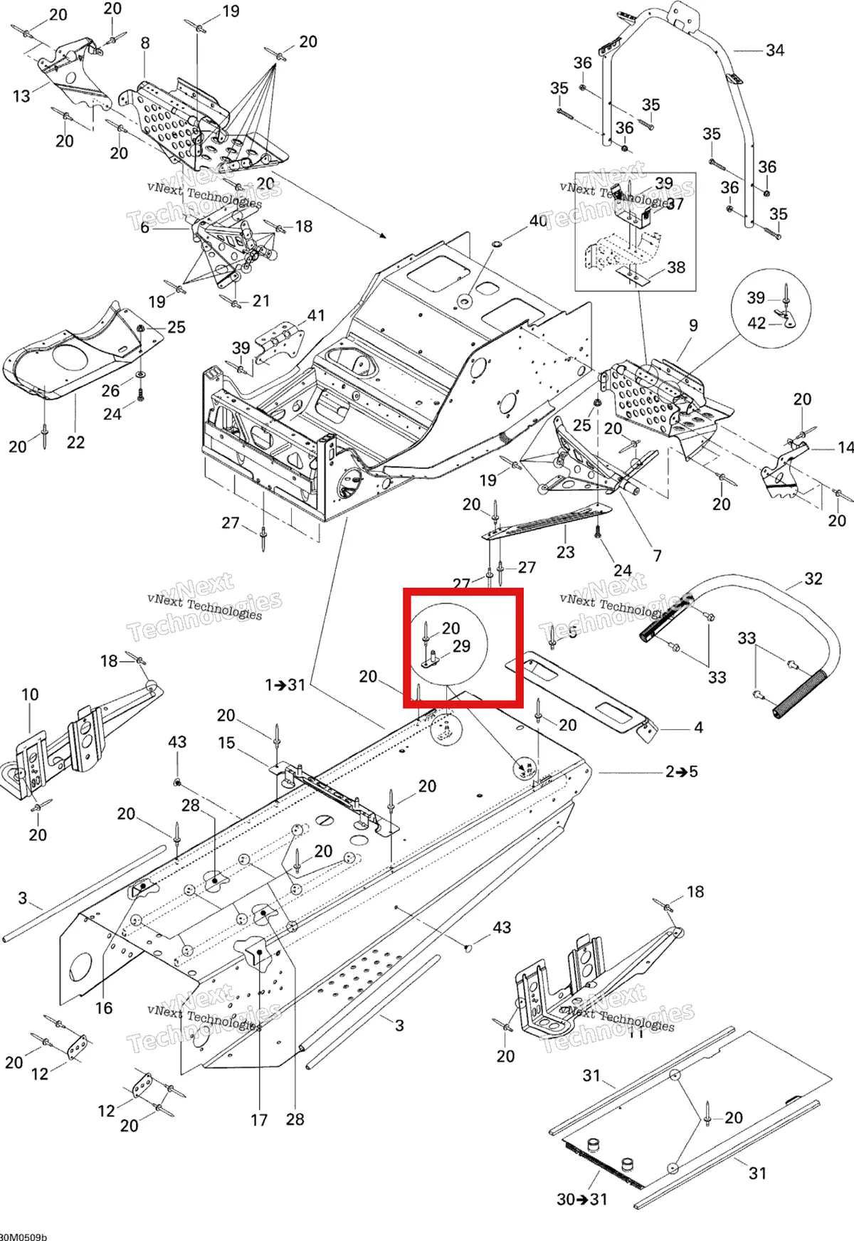 Деталь 518323321 на схеме узла 2005 Ski-Doo Legend V-1000 Frame, 1 Passenger Seat