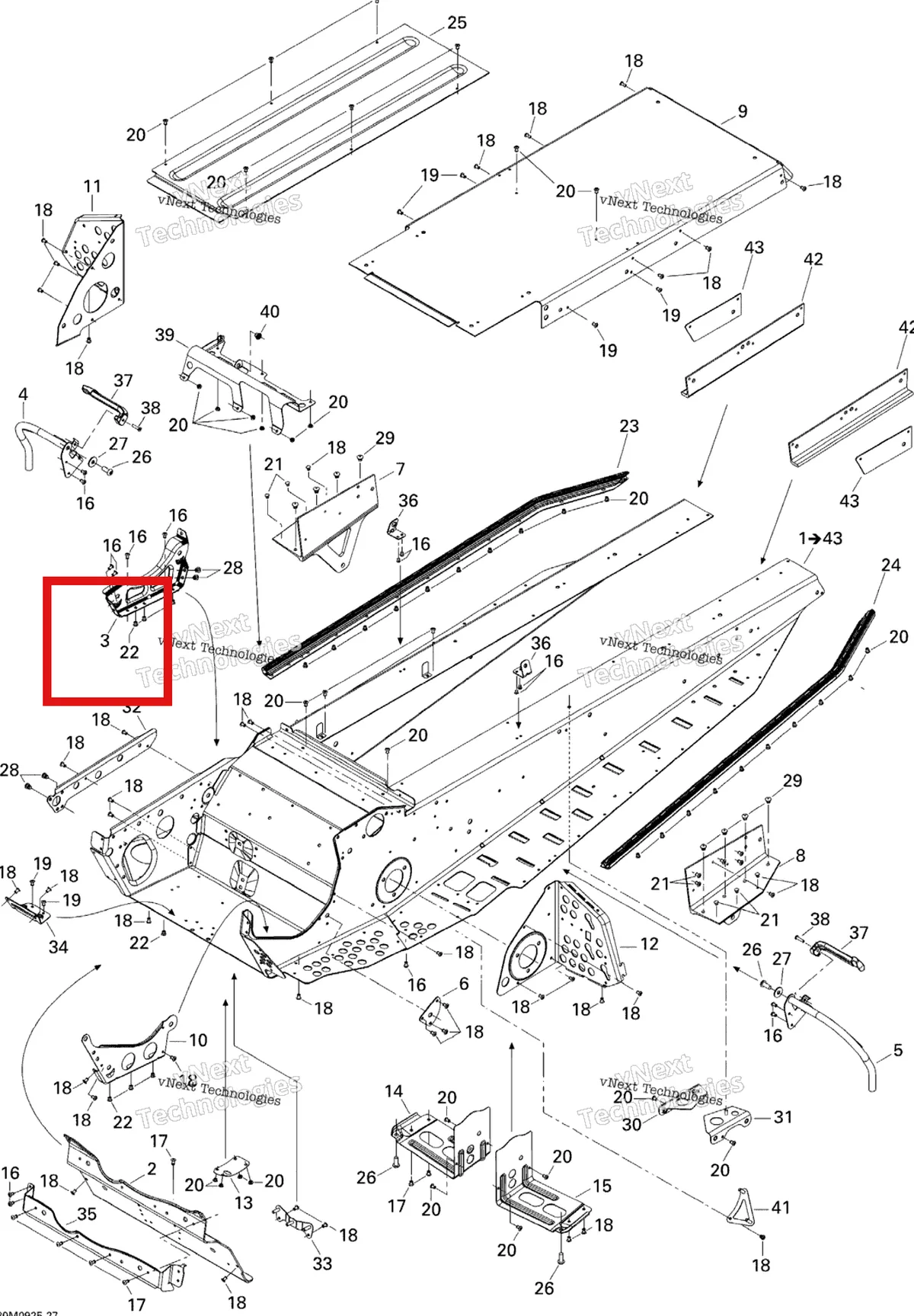 Деталь 518323346 (Деталь Stiffener) на схеме узла 2009 Ski-Doo Skandic Tundra LT 550F Frame