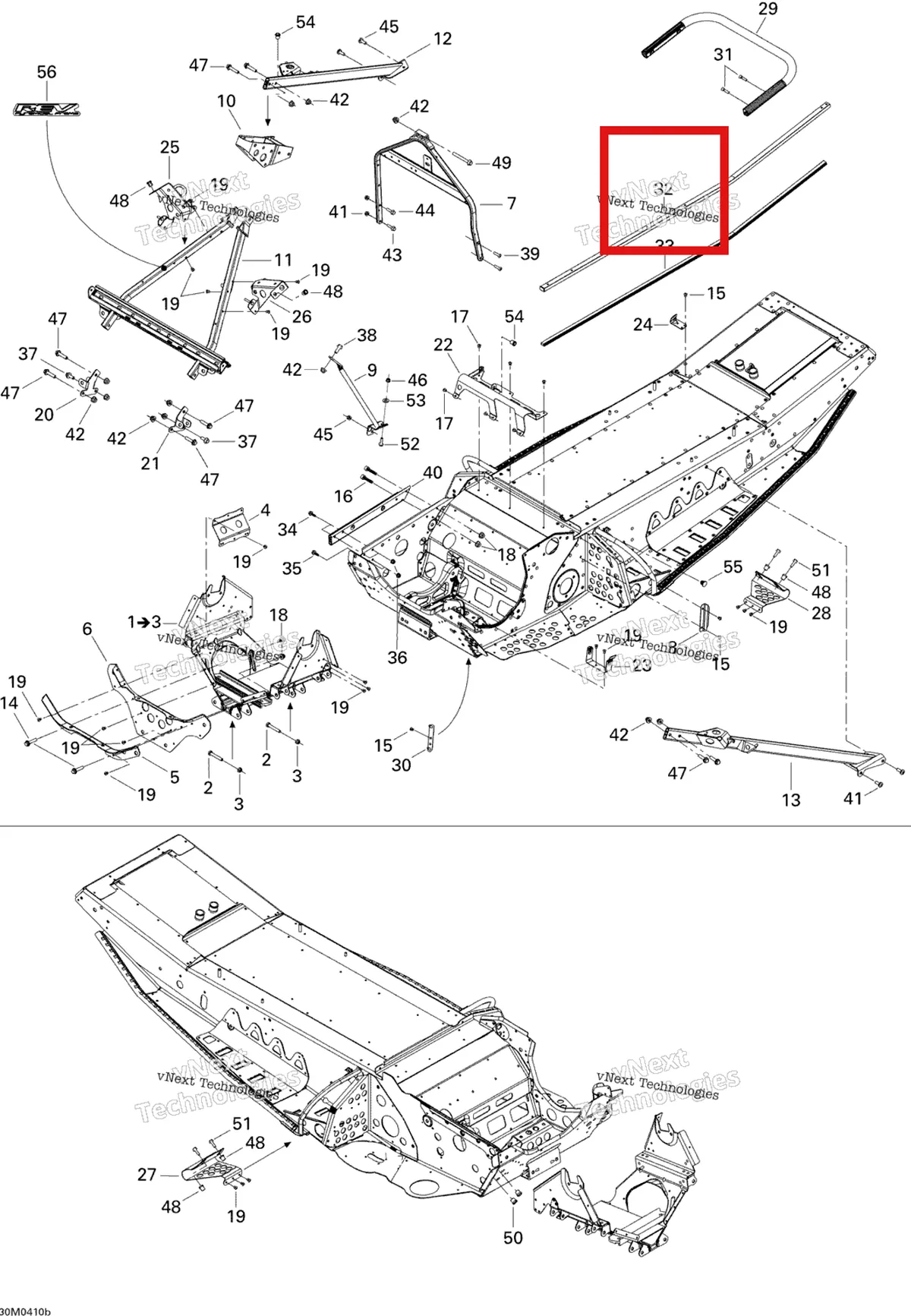 Деталь 518323362 на схеме узла 2004 Ski-Doo MX Z X 440 Racing Frame - Front And Rear