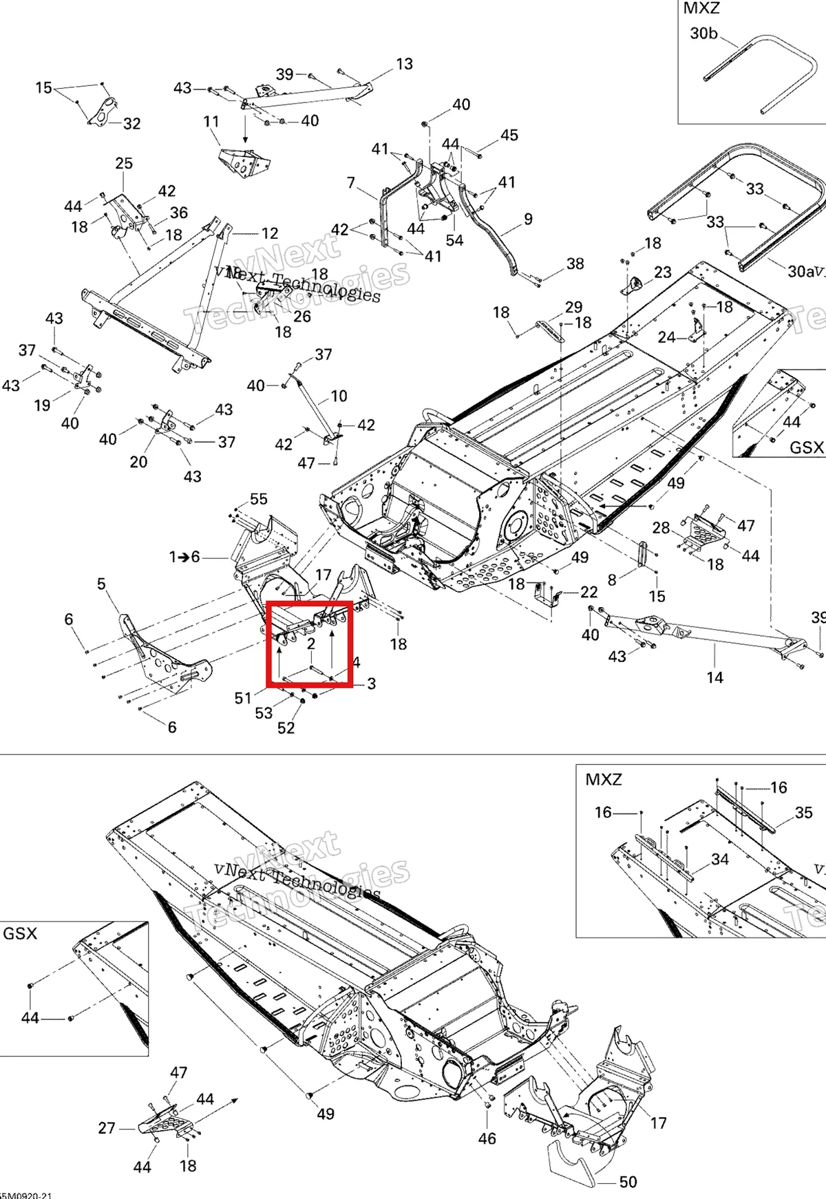 Деталь 518323382 на схеме узла 2009 Ski-Doo GSX Fan Frame And Components