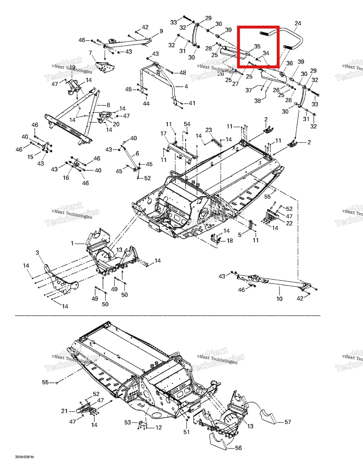 Деталь 518323396 на схеме узла 2003 Ski-Doo MX Z Rev 600 HO/800/007 Special Edition Frame - Front And Rear