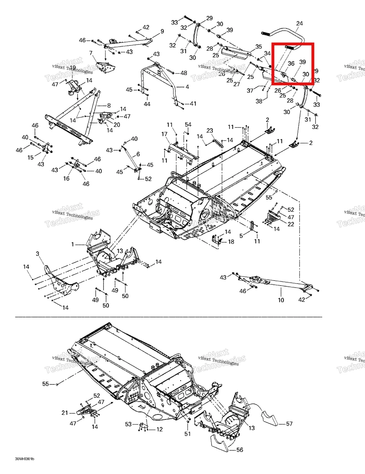 Деталь 518323398 на схеме узла 2003 Ski-Doo MX Z Rev 600 HO/800/007 Special Edition Frame - Front And Rear