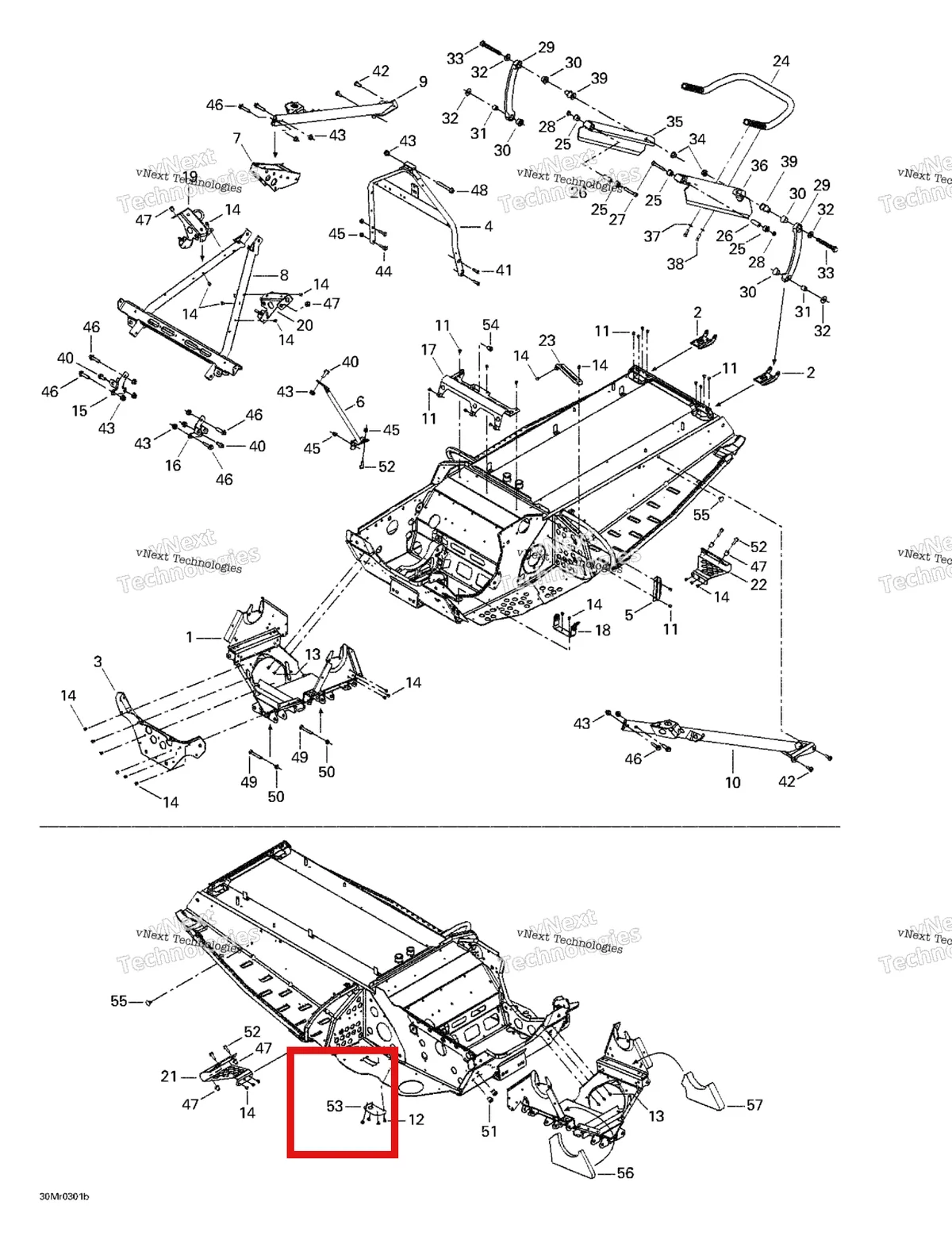 Деталь 518323505 на схеме узла 2003 Ski-Doo MX Z Rev 600 HO/800/007 Special Edition Frame - Front And Rear
