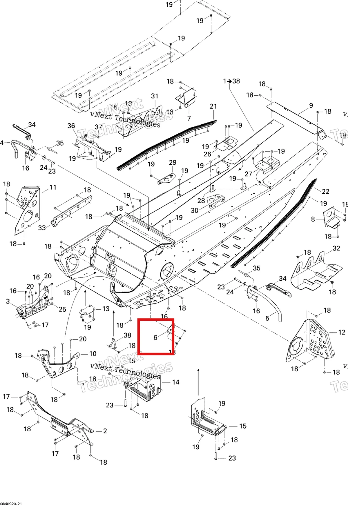Деталь 518323507 (Деталь Outer Reinforcement) на схеме узла 2009 Ski-Doo GSX Fan Frame