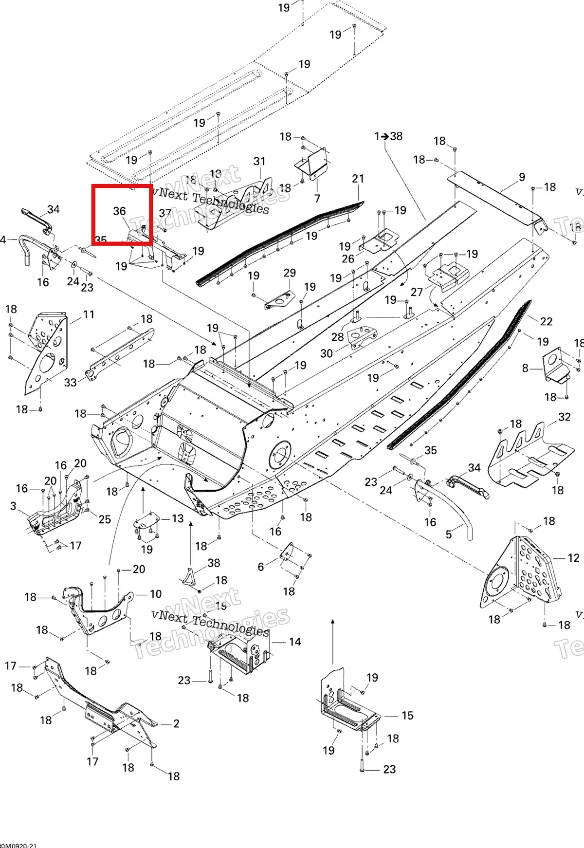 Деталь 518323532 (Деталь Intake Air Admission Support) на схеме узла 2009 Ski-Doo GSX Fan Frame