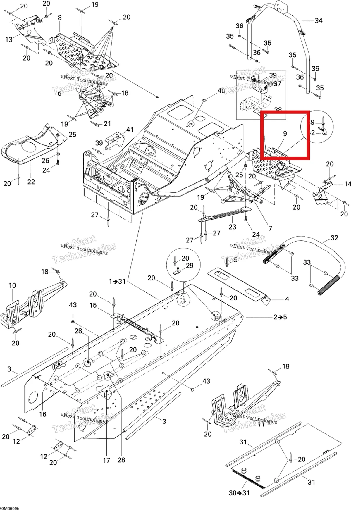 Деталь 518323564 на схеме узла 2005 Ski-Doo Legend V-1000 Frame, 1 Passenger Seat