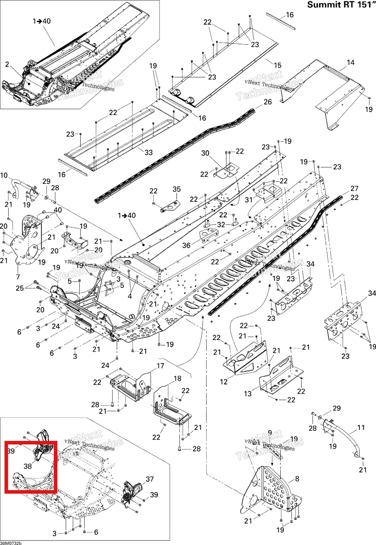Деталь 518323716 на схеме узла 2007 Ski-Doo Summit Highmark & Highmark X 1000 SDI Frame Rt 151