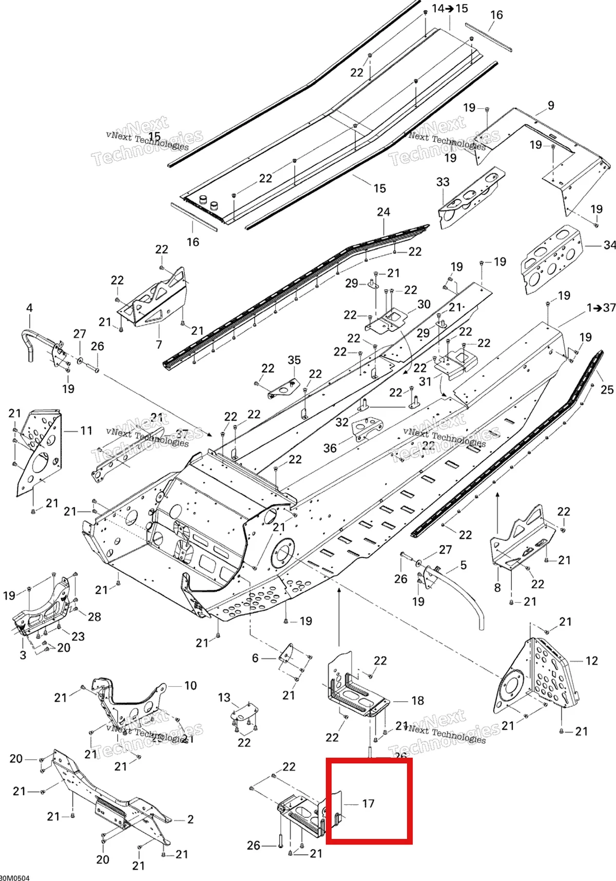Деталь 518323757 на схеме узла 2005 Ski-Doo GTX 500SS Frame 500Ss