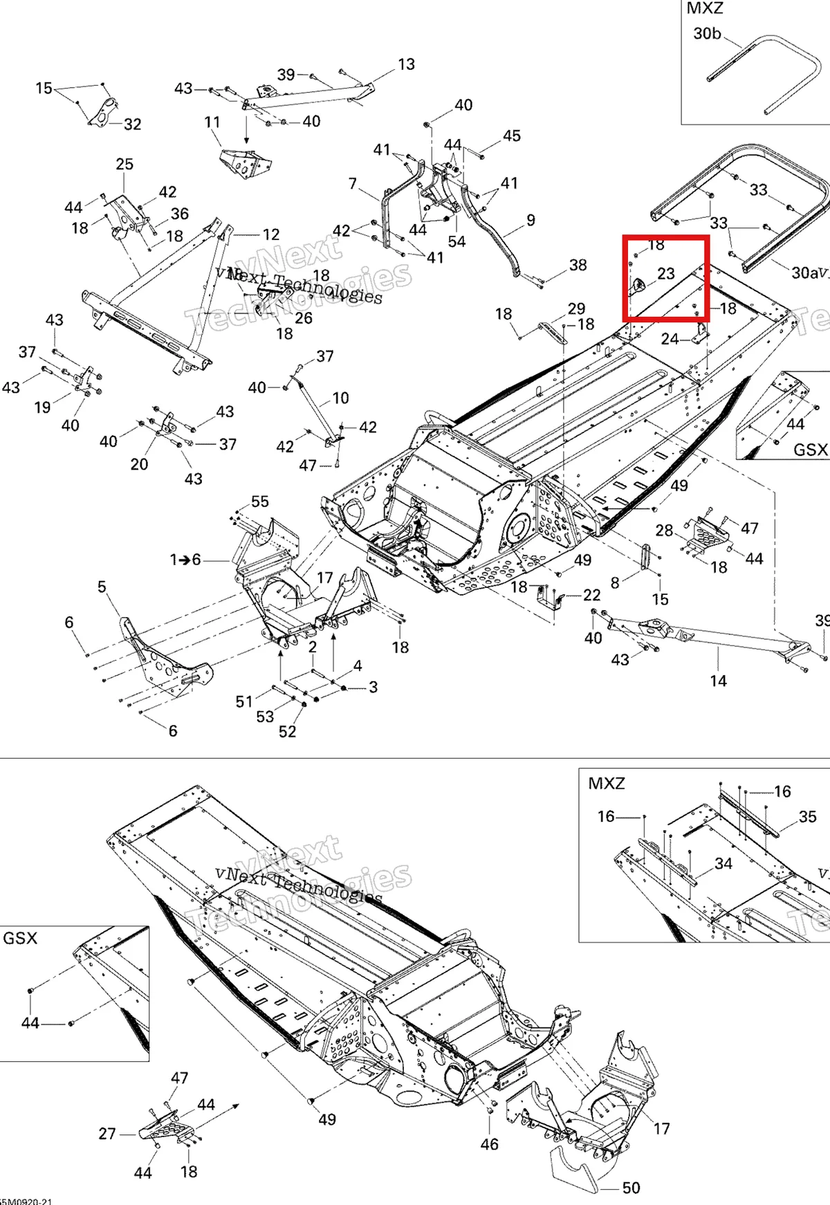 Деталь 518323769 на схеме узла 2009 Ski-Doo GSX Fan Frame And Components