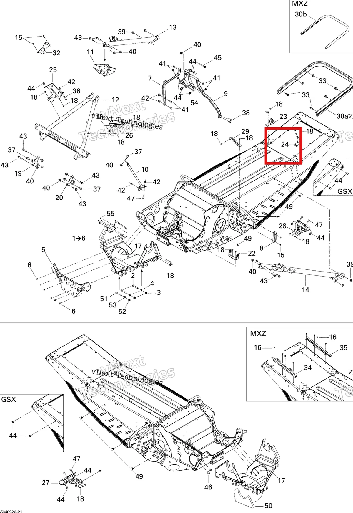 Деталь 518323770 на схеме узла 2009 Ski-Doo GSX Fan Frame And Components