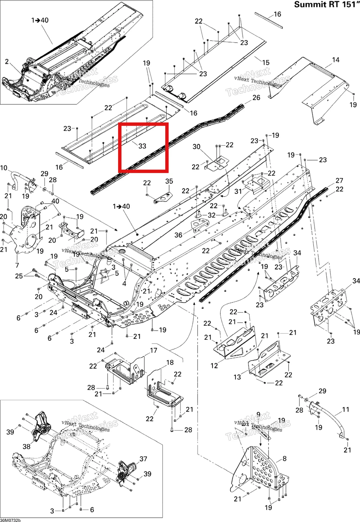 Деталь 518323804 на схеме узла 2007 Ski-Doo Summit Highmark & Highmark X 1000 SDI Frame Rt 151