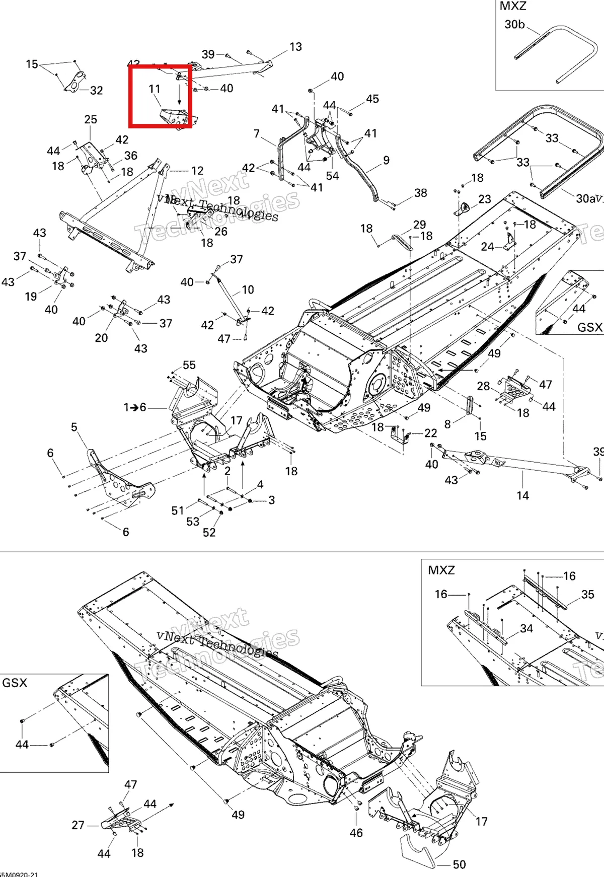 Деталь 518323854 на схеме узла 2009 Ski-Doo GSX Fan Frame And Components