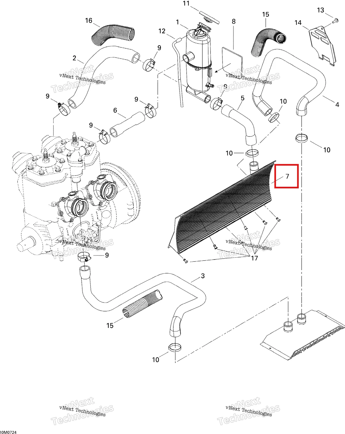 Деталь 518323903 (Деталь Radiator, Front) на схеме узла 2007 Ski-Doo MX Z XRS 600 HO SDI Cooling System